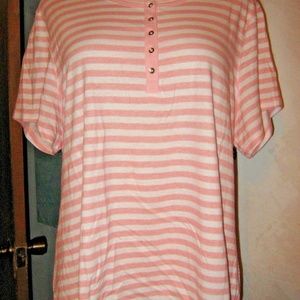 Faded Glory Tops - Pink White Stripe Button Chest Stretch Shirt 2X Faded Glory Tops - Pink White Stripe Button Chest Stretch Shirt 2X